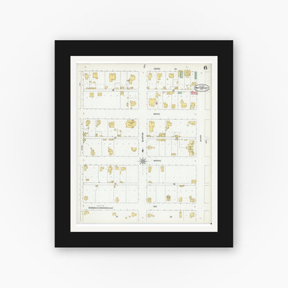 Old map wall art mockup — black gallery frame with white mat — Sanborn Fire Insurance Map from Whitewright, Grayson County, Texas (1900), Sheet #0006
