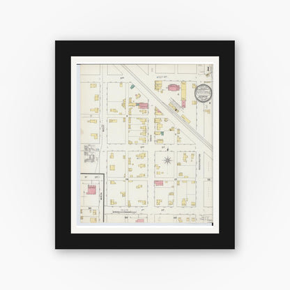 Old map wall art mockup — black gallery frame with white mat — Sanborn Fire Insurance Map from Genoa, Ottawa County, Ohio (1893), Sheet #0001