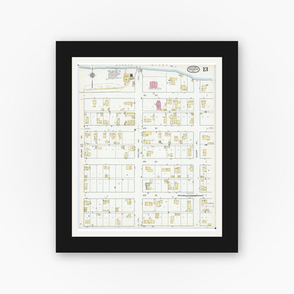 Old map wall art mockup — black gallery frame with white mat — Sanborn Fire Insurance Map from Oconto, Oconto County, Wisconsin (1919), Sheet #0013
