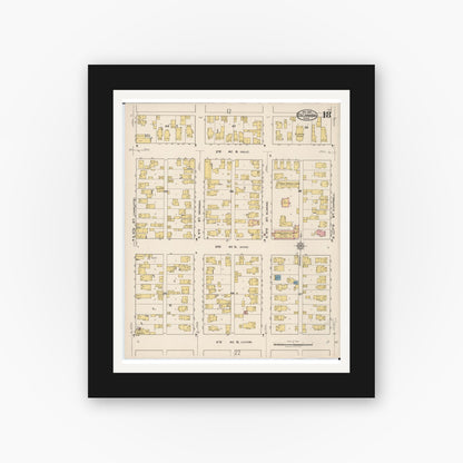 Old map wall art mockup — black gallery frame with white mat — Sanborn Fire Insurance Map from Escanaba, Delta County, Michigan (1921), Sheet #0018