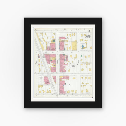 Old map wall art mockup — black gallery frame with white mat — Sanborn Fire Insurance Map from De Kalb, De Kalb County, Illinois (1905), Sheet #0003