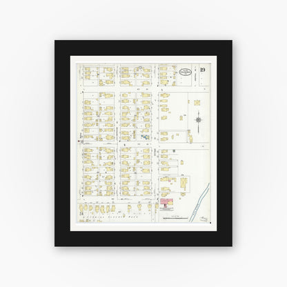 Old map wall art mockup — black gallery frame with white mat — Sanborn Fire Insurance Map from Columbus, Bartholomew County, Indiana (1912), Sheet #0019