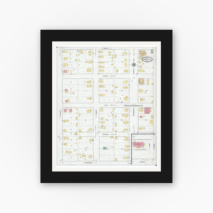 Old map wall art mockup — black gallery frame with white mat — Sanborn Fire Insurance Map from Knoxville, Knox County, Illinois (1918), Sheet #0005