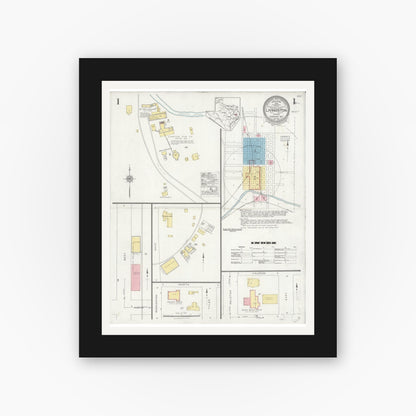 Old map wall art mockup — black gallery frame with white mat — Sanborn Fire Insurance Map from Livingston, Polk County, Texas (1927) - Complete Map Set