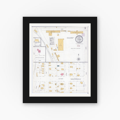 Old map wall art mockup — black gallery frame with white mat — Sanborn Fire Insurance Map from Lathrop, Clinton County, Missouri (1906), Sheet #0001