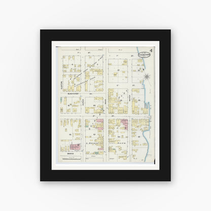 Old map wall art mockup — black gallery frame with white mat — Sanborn Fire Insurance Map from Cheboygan, Cheboygan County, Michigan (1890), Sheet #0004