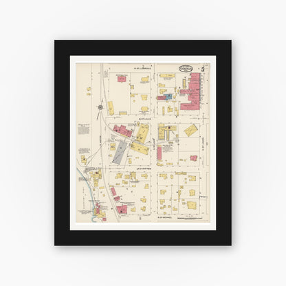 Old map wall art mockup — black gallery frame with white mat — Sanborn Fire Insurance Map from Gonzales, Gonzales County, Texas (1922), Sheet #0005