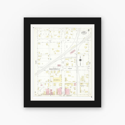 Old map wall art mockup — black gallery frame with white mat — Sanborn Fire Insurance Map from Osceola, Clarke County, Iowa (1913), Sheet #0002