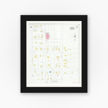 Old map wall art mockup — black gallery frame with white mat — Sanborn Fire Insurance Map from Ozark, Christian County, Missouri (1930), Sheet #0003