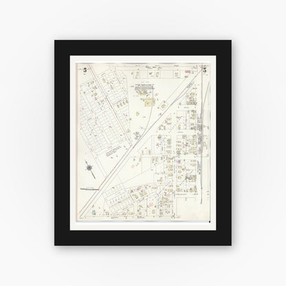 Old map wall art mockup — black gallery frame with white mat — Sanborn Fire Insurance Map from Cleveland, Liberty County, Texas (1939), Sheet #0005