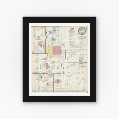 Old map wall art mockup — black gallery frame with white mat — Sanborn Fire Insurance Map from Pittsfield, Pike County, Illinois (1890) - Complete Map Set