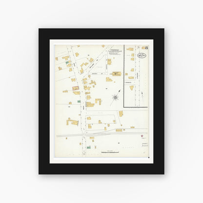 Old map wall art mockup — black gallery frame with white mat — Sanborn Fire Insurance Map from Wayland, Steuben County, New York (1908), Sheet #0008