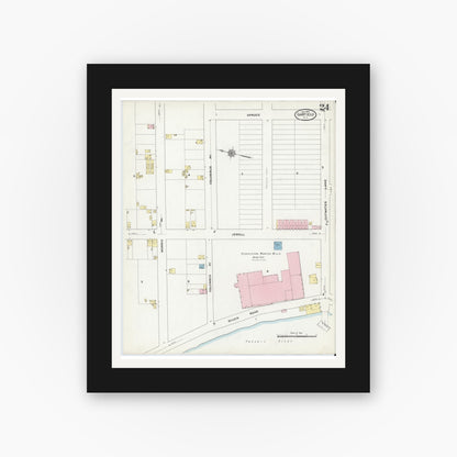 Old map wall art mockup — black gallery frame with white mat — Sanborn Fire Insurance Map from Garfield, Bergen County, New Jersey (1910), Sheet #0024
