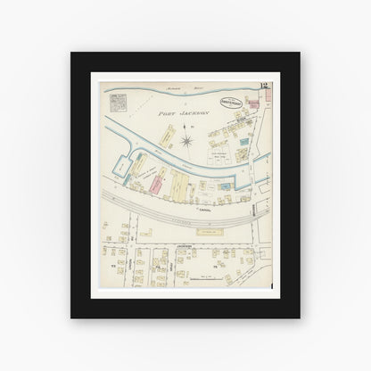 Old map wall art mockup — black gallery frame with white mat — Sanborn Fire Insurance Map from Amsterdam, Montgomery County, New York (1884), Sheet #0012