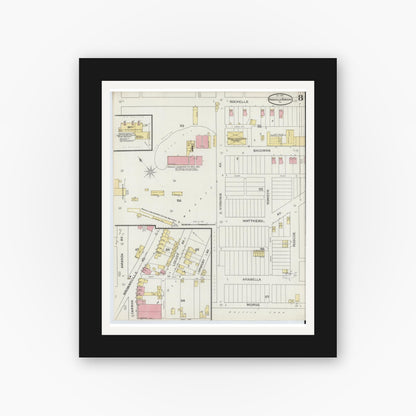Old map wall art mockup — black gallery frame with white mat — Sanborn Fire Insurance Map from Knoxville Borough, Allegheny County, Pennsylvania (1893), Sheet #0008