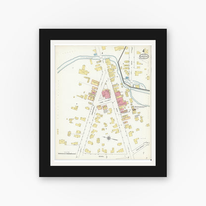 Old map wall art mockup — black gallery frame with white mat — Sanborn Fire Insurance Map from Randolph, Cattaraugus County, New York (1913), Sheet #0004