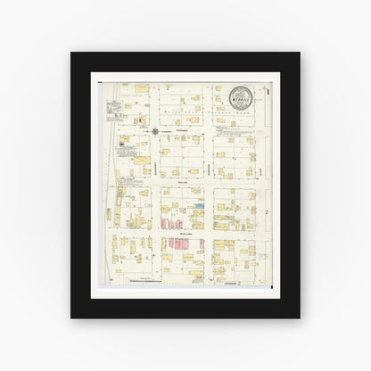 Old map wall art mockup — black gallery frame with white mat — Sanborn Fire Insurance Map from Merrill, Saginaw County, Michigan (1910) - Complete Map Set