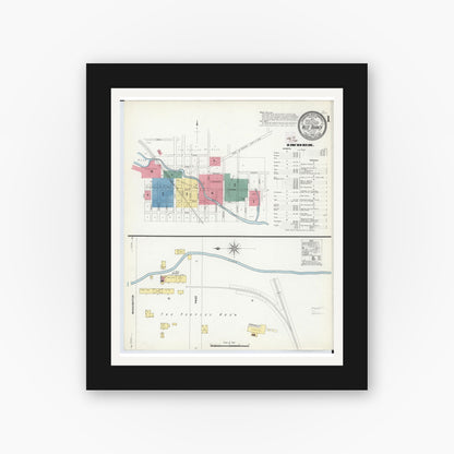Old map wall art mockup — black gallery frame with white mat — Sanborn Fire Insurance Map from West Branch, Ogemaw County, Michigan (1909) - Complete Map Set