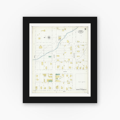 Old map wall art mockup — black gallery frame with white mat — Sanborn Fire Insurance Map from Orion, Henry County, Illinois (1906), Sheet #0002