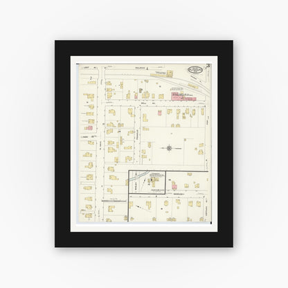 Old map wall art mockup — black gallery frame with white mat — Sanborn Fire Insurance Map from Plymouth, Huron And Richland Counties, Ohio (1911), Sheet #0003