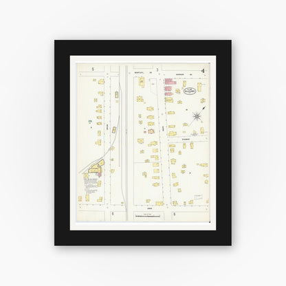 Old map wall art mockup — black gallery frame with white mat — Sanborn Fire Insurance Map from Allegany, Cattaraugus County, New York (1907), Sheet #0004