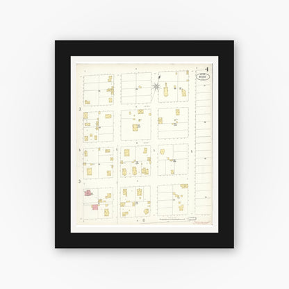 Old map wall art mockup — black gallery frame with white mat — Sanborn Fire Insurance Map from Biggs, Butte County, California (1902), Sheet #0004