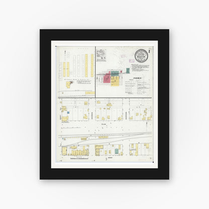 Old map wall art mockup — black gallery frame with white mat — Sanborn Fire Insurance Map from Houston, Houston County, Minnesota (1909) - Complete Map Set