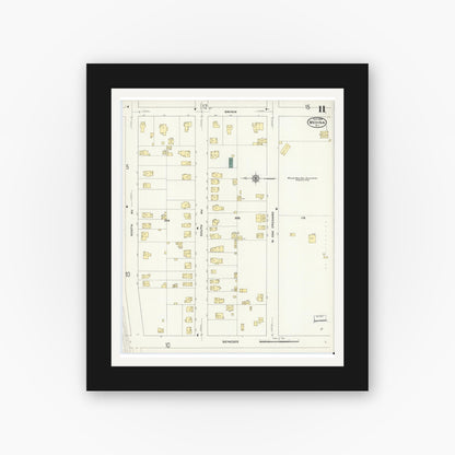 Old map wall art mockup — black gallery frame with white mat — Sanborn Fire Insurance Map from Medina, Orleans County, New York (1909), Sheet #0011