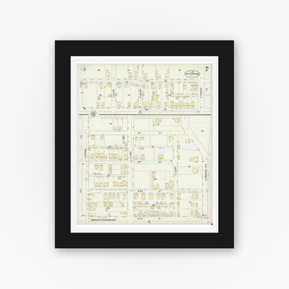 Old map wall art mockup — black gallery frame with white mat — Sanborn Fire Insurance Map from Philipsburg, Centre County, Pennsylvania (1897), Sheet #0007