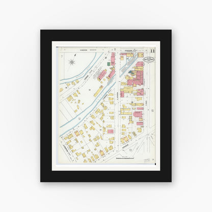 Old map wall art mockup — black gallery frame with white mat — Sanborn Fire Insurance Map from Battle Creek, Calhoun County, Michigan (1902), Sheet #0011