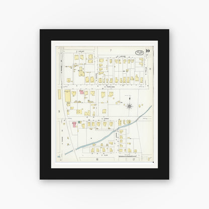Old map wall art mockup — black gallery frame with white mat — Sanborn Fire Insurance Map from Tyler, Smith County, Texas (1907), Sheet #0010