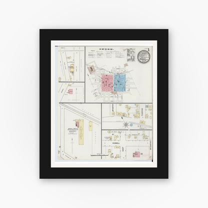 Old map wall art mockup — black gallery frame with white mat — Sanborn Fire Insurance Map from Howell, Livingston County, Michigan (1888), Sheet #0001
