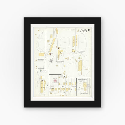 Old map wall art mockup — black gallery frame with white mat — Sanborn Fire Insurance Map from Slatington, Lehigh County, Pennsylvania (1908), Sheet #0013
