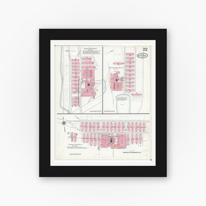 Old map wall art mockup — black gallery frame with white mat — Sanborn Fire Insurance Map from Galesburg, Knox County, Illinois (1911), Sheet #0022