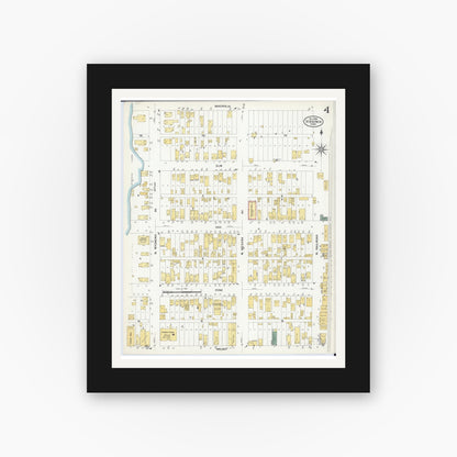 Old map wall art mockup — black gallery frame with white mat — Sanborn Fire Insurance Map from Virginia, Saint Louis County, Minnesota (1908), Sheet #0004