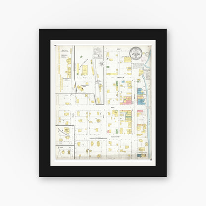 Old map wall art mockup — black gallery frame with white mat — Sanborn Fire Insurance Map from Alden, Hardin County, Iowa (1902), Sheet #0001