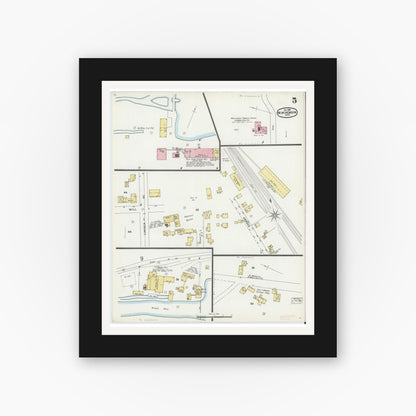 Old map wall art mockup — black gallery frame with white mat — Sanborn Fire Insurance Map from Winchendon, Worcester County, Massachusetts (1896), Sheet #0005