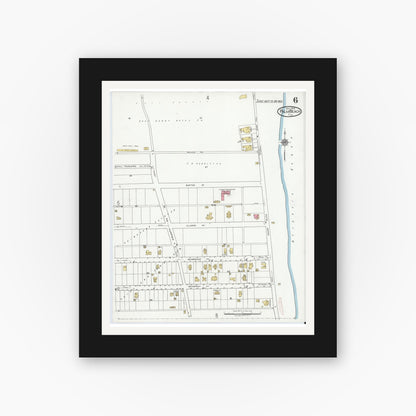 Old map wall art mockup — black gallery frame with white mat — Sanborn Fire Insurance Map from Palm Beach, Palm Beach County, Florida (1919), Sheet #0006