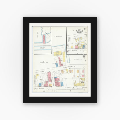Old map wall art mockup — black gallery frame with white mat — Sanborn Fire Insurance Map from Sault Sainte Marie, Chippewa County, Michigan (1915), Sheet #0002
