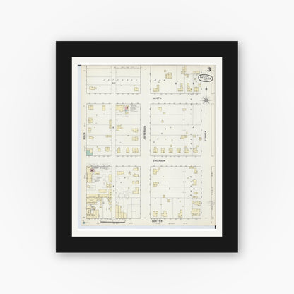 Old map wall art mockup — black gallery frame with white mat — Sanborn Fire Insurance Map from Ithaca, Gratiot County, Michigan (1891), Sheet #0003