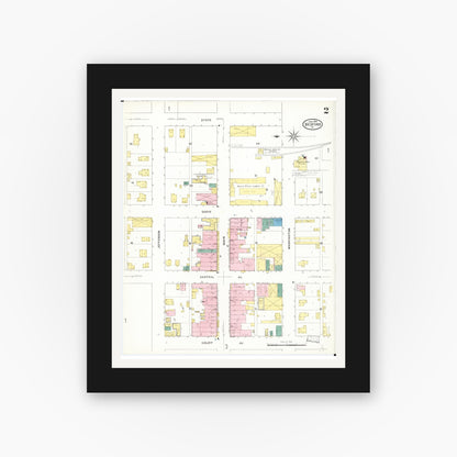 Old map wall art mockup — black gallery frame with white mat — Sanborn Fire Insurance Map from Bedford, Taylor County, Iowa (1909), Sheet #0002