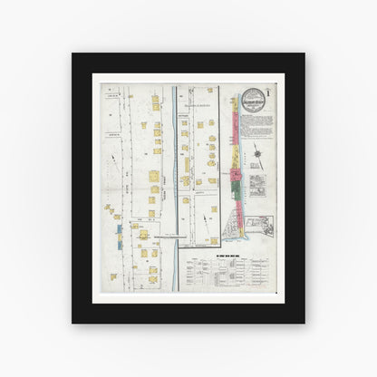 Old map wall art mockup — black gallery frame with white mat — Sanborn Fire Insurance Map from Salisbury, Essex County, Massachusetts (1919), Sheet #0001