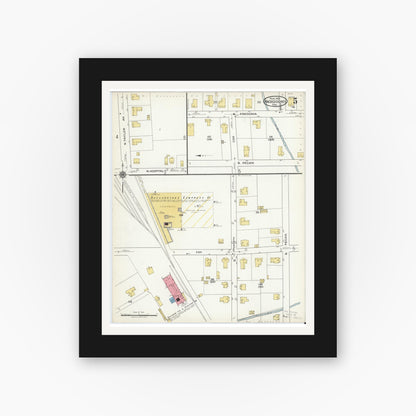 Old map wall art mockup — black gallery frame with white mat — Sanborn Fire Insurance Map from Nacogdoches, Nacogdoches County, Texas (1921), Sheet #0005