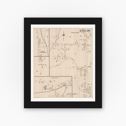 Old map wall art mockup — black gallery frame with white mat — Sanborn Fire Insurance Map from Wellsboro, Tioga County, Pennsylvania (1922), Sheet #0020