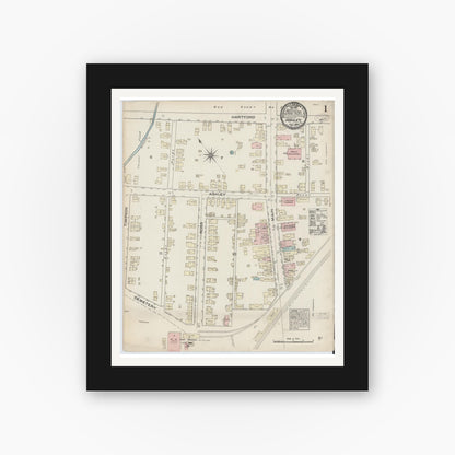 Old map wall art mockup — black gallery frame with white mat — Sanborn Fire Insurance Map from Ashley, Luzerne County, Pennsylvania (1884) - Complete Map Set