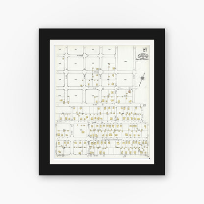 Old map wall art mockup — black gallery frame with white mat — Sanborn Fire Insurance Map from Corsicana, Navarro County, Texas (1921), Sheet #0027