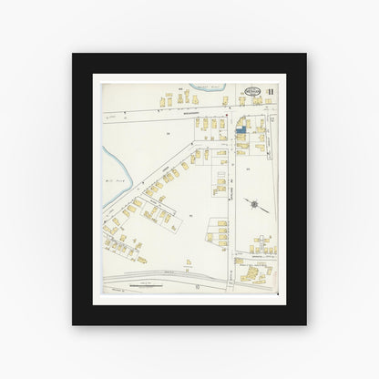 Old map wall art mockup — black gallery frame with white mat — Sanborn Fire Insurance Map from Methuen, Essex County, Massachusetts (1919), Sheet #0011