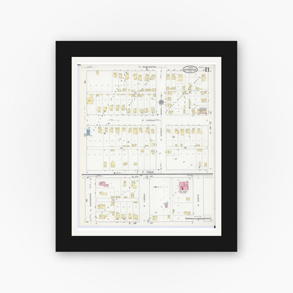 Old map wall art mockup — black gallery frame with white mat — Sanborn Fire Insurance Map from Hoopeston, Vermilion County, Illinois (1913), Sheet #0011