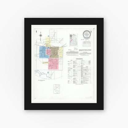 Old map wall art mockup — black gallery frame with white mat — Sanborn Fire Insurance Map from Eureka, Woodford County, Illinois (1941), Sheet #0001