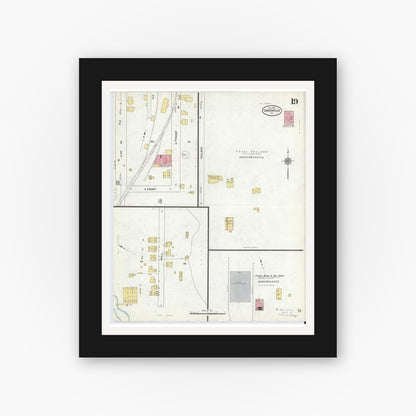 Old map wall art mockup — black gallery frame with white mat — Sanborn Fire Insurance Map from Greenville, Mercer County, Pennsylvania (1911), Sheet #0019